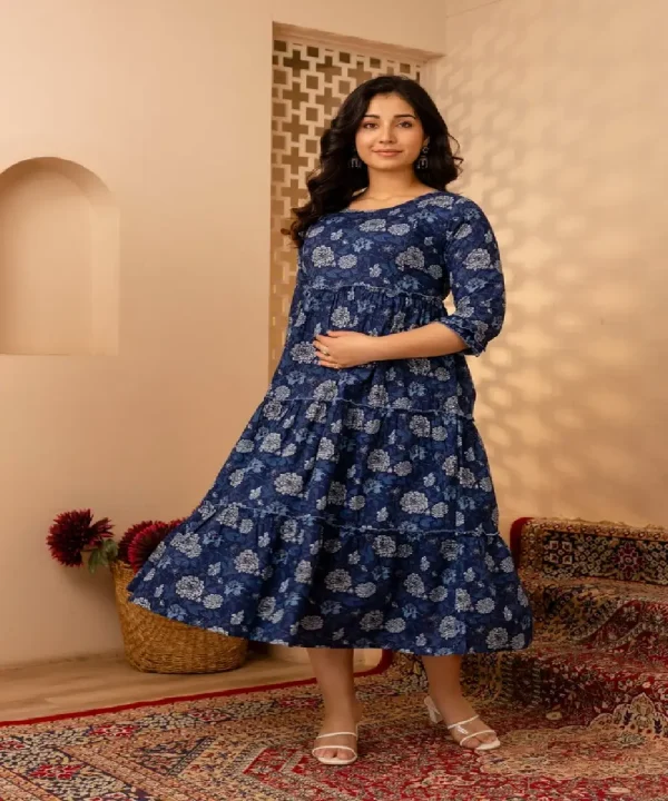 Cotton Blue FloralPrintedMaternity &Nursing kurti