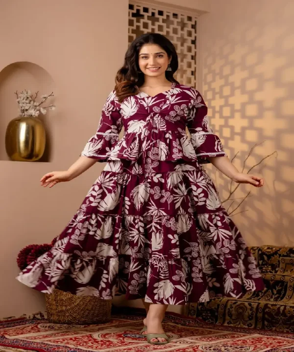 Cotton Floral Print maternity CutSleeves dress with Jacket
