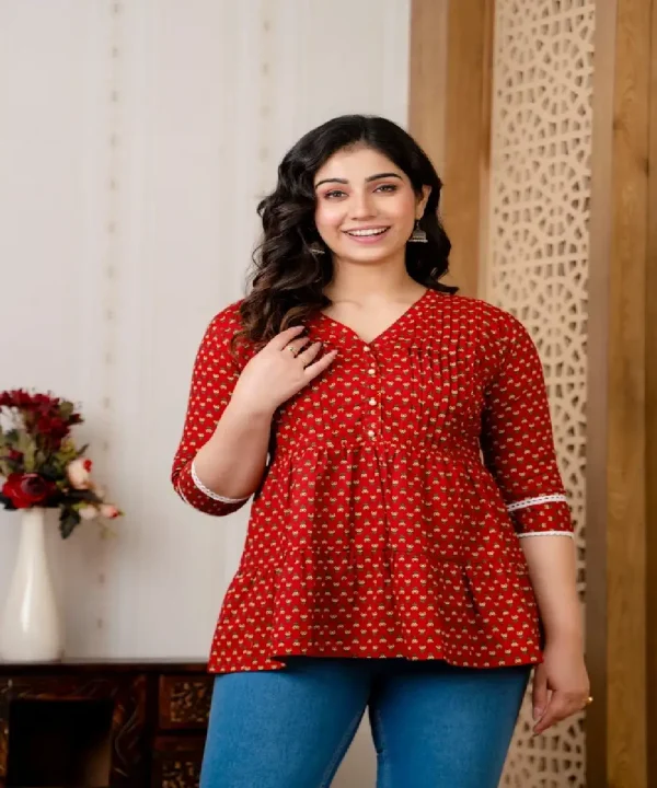 Cotton Maroon Floral Printed Maternity Top