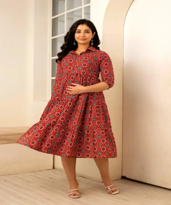 Cotton Marron Shirt Collar Maternity &Nursing kurti