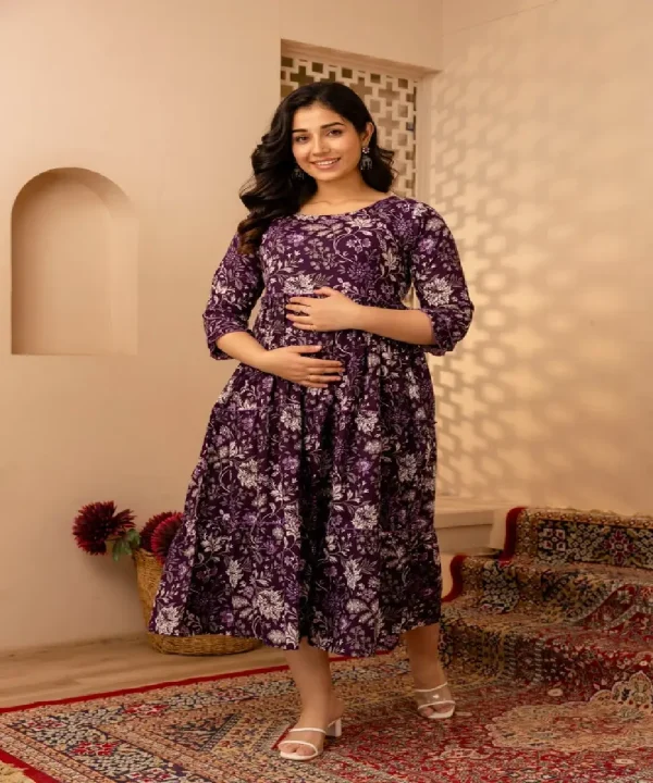 Cotton Purple Floral PrintedMaternity &Nursing kurti