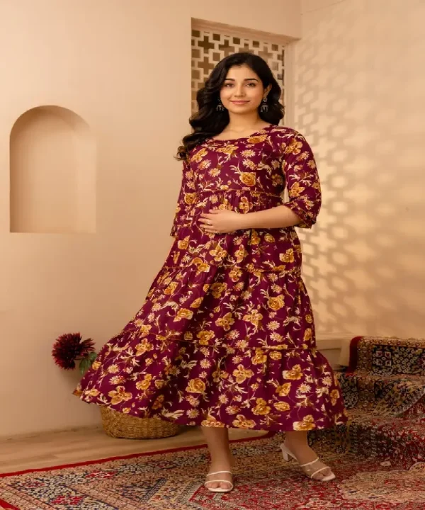 Cotton wine Floral Printed Maternity &Nursing kurti