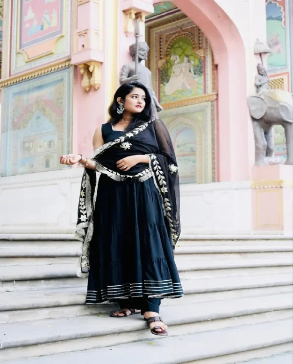 Black rayon gotapatti 4 tier suit with dupatta (without pant)