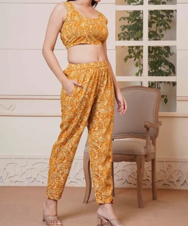 KALAMKARI PRINTED RAYON 3 pcs CO-ORD SET (Mustard)