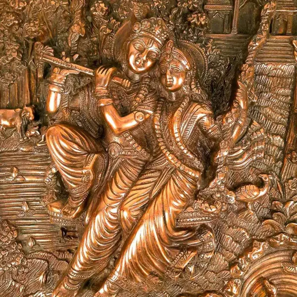 Give a spiritual transformation to your living room with this beautiful wall hanging of Radha Krishna on a swing (Jhula) which is completely handcrafted with precision and creative imagination of our skilled and experienced craftsmen. The unique union between Radha Krishna is the embodiment of true love and devotion connecting human soul with the divine God