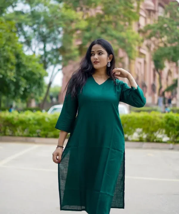 Rayon Solid A-LINE KURTI (Dark Green)