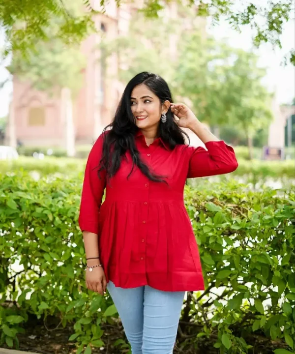 Rayon Solid Shirt Flared Top (Marron)