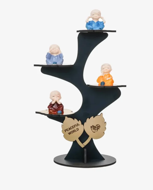 Webelkart Set of 4 Black Buddha Monk Figurines with Wooden Stand