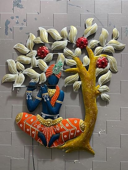 Krishna Playing Flute Metal Wall Art with LED