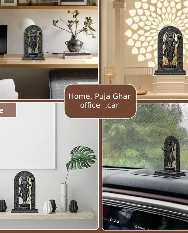 Crafted from high-quality resin, this Ram Lalla Ayodhya-themed idol is built to last while offering an elegant, smooth finish. Its durable yet lightweight design makes it an ideal decorative piece for any room, whether for your living room, meditation space, or as a thoughtful showpiece for home decor