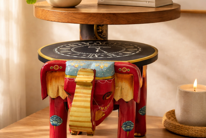 Hand Painted Elephant Stool 12 Inch