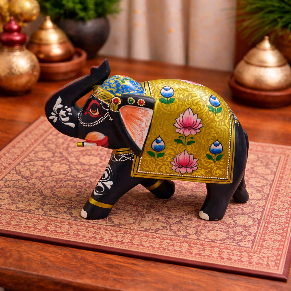 Handpainted Rajasthani Wooden Elephant (8 Inch)