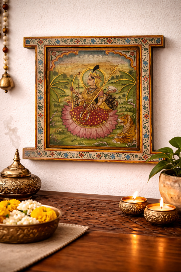 Traditional Hand-Painted Artwork: Beautifully crafted religious wall painting inspired by Indian traditional art, showcasing fine detailing and vibrant colors.