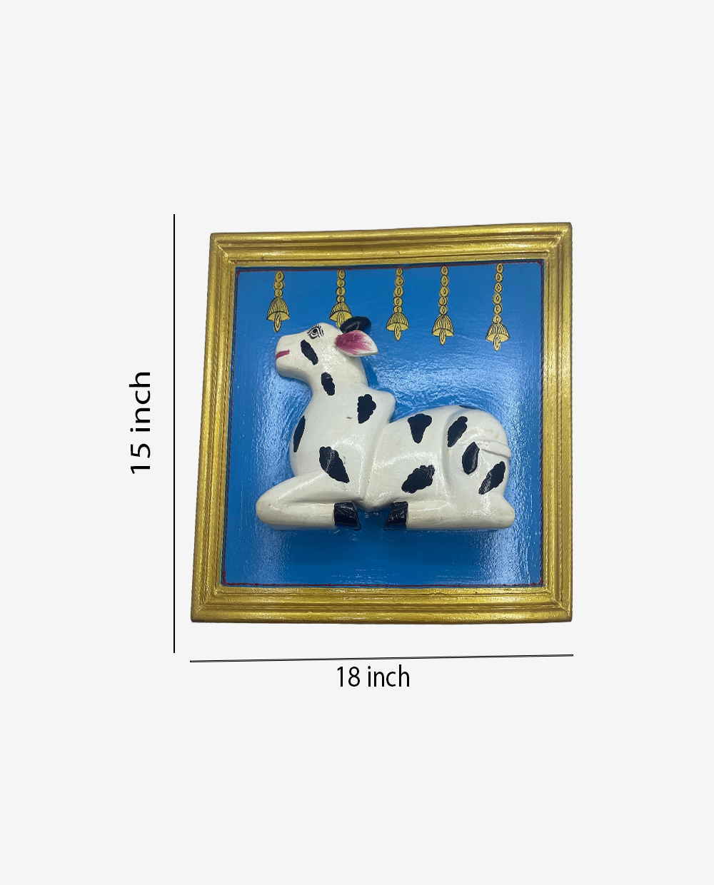 Traditional-Kamdhenu-Cow-3D-Wall-Art-with-Golden-Frame-3