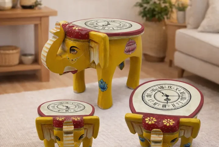 Wooden Elephant Stool Set of 3