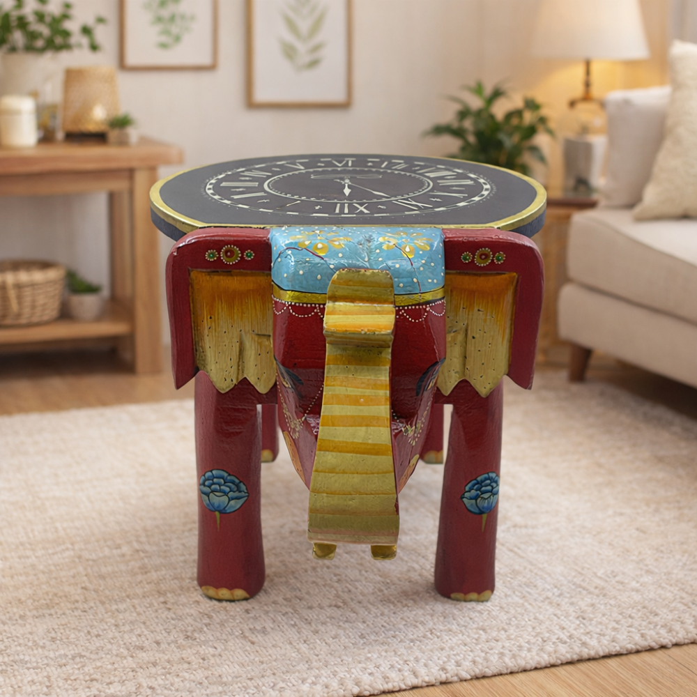 Hand Painted Elephant Stool 12 Inch
