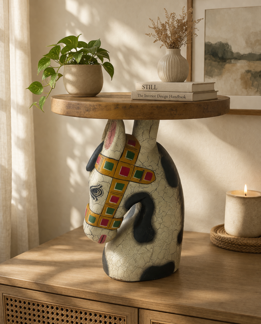 Handcrafted Wooden Horse Stool (8 Inch)